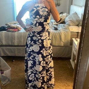 Blue and white floral maxi dress